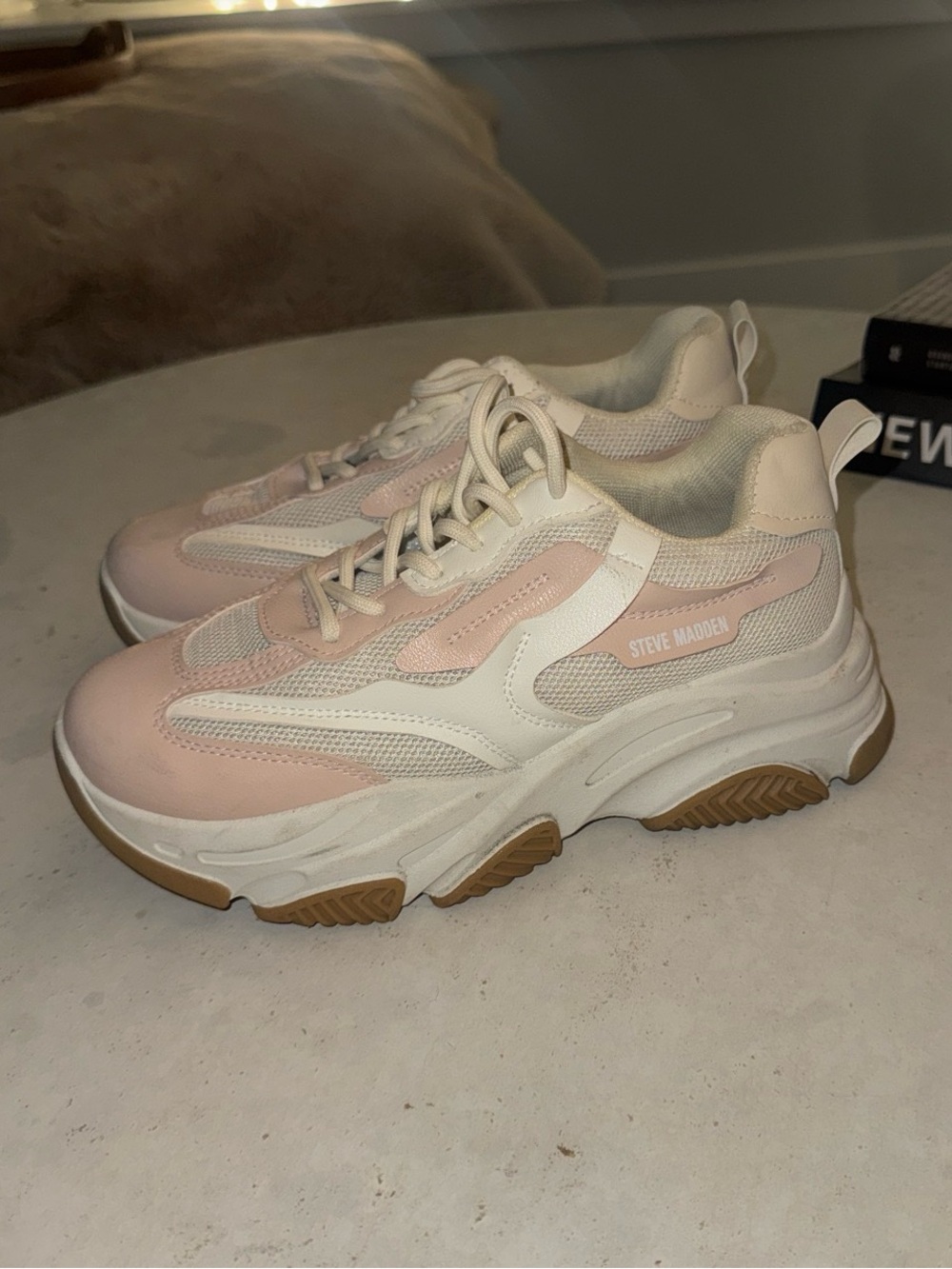 Steve Madden Chunky Platform Sneaker in Pink & White with Gum Sole